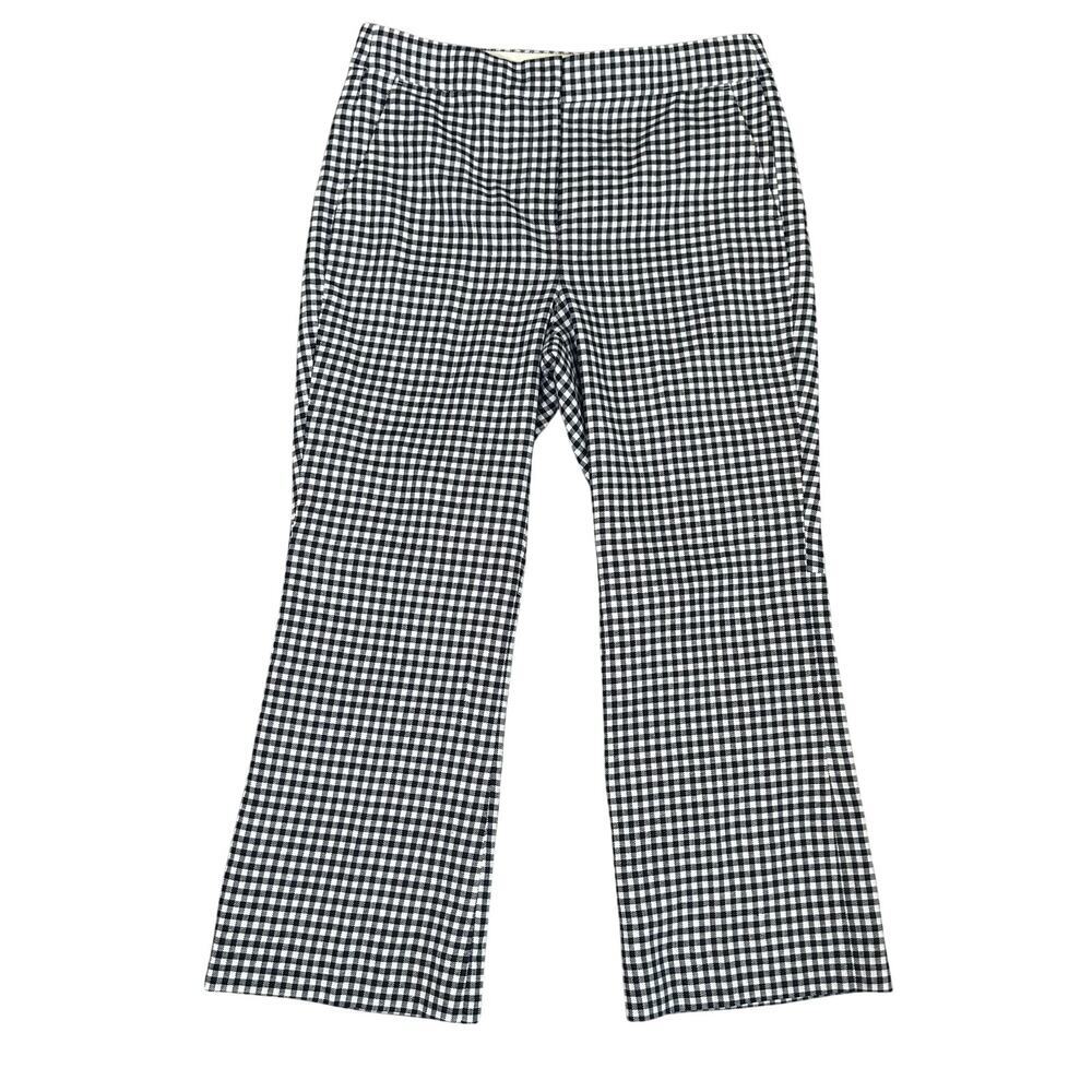 J.Crew women's navy white linen gingham Hayden kick out crop lined pants 10